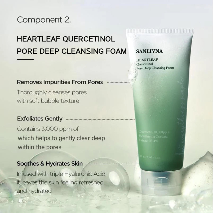 Coffret de Soin au Heartleaf – Tonique Visage Démaquillant, Sérum Hydratant & Nettoyant Purifiant pour Tous Types de Peaux