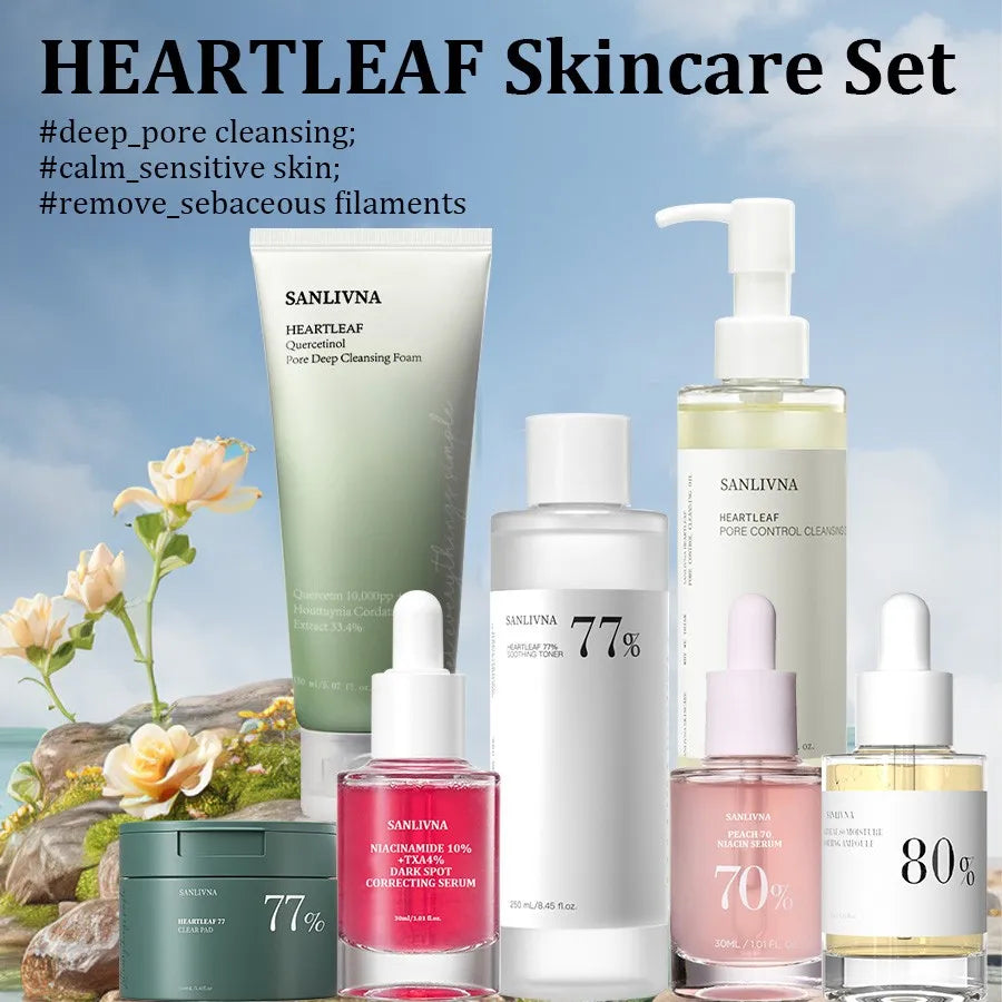 Coffret de Soin au Heartleaf – Tonique Visage Démaquillant, Sérum Hydratant & Nettoyant Purifiant pour Tous Types de Peaux