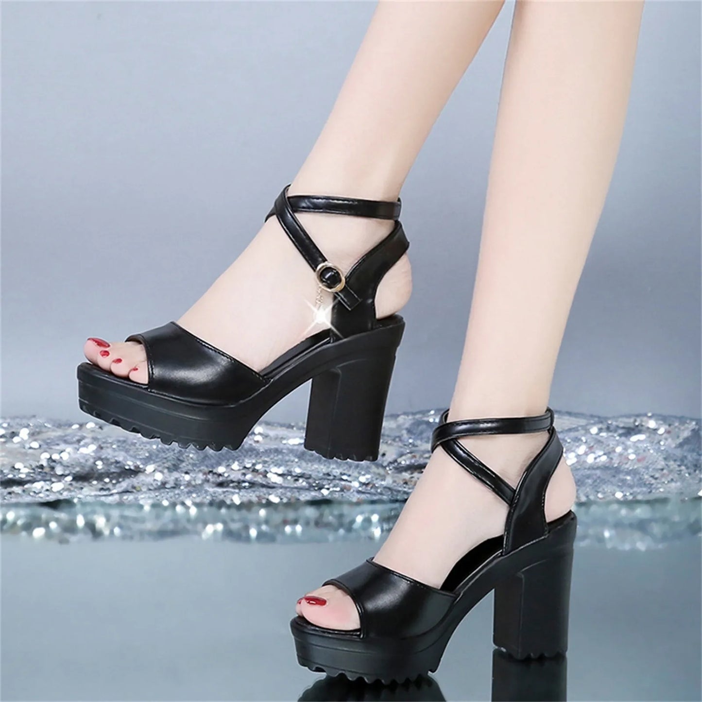 Chaussures pour femme, sandales à plateforme à talons hauts, avec boucle et talon compensé, sandales à plateforme pour femme, sandalias de mujer