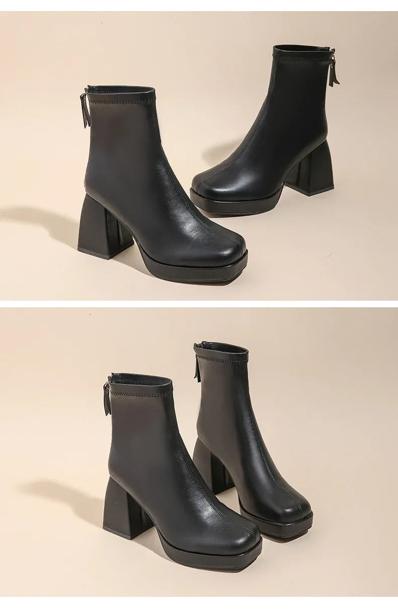 Bottes Chelsea Femme - Bottines Designer à Talons Hauts avec Fermeture Éclair Arrière