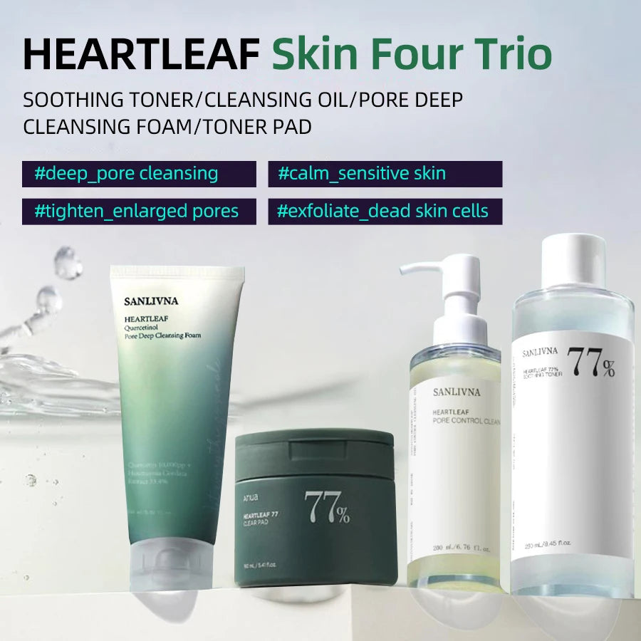 Coffret de Soin au Heartleaf – Tonique Visage Démaquillant, Sérum Hydratant & Nettoyant Purifiant pour Tous Types de Peaux